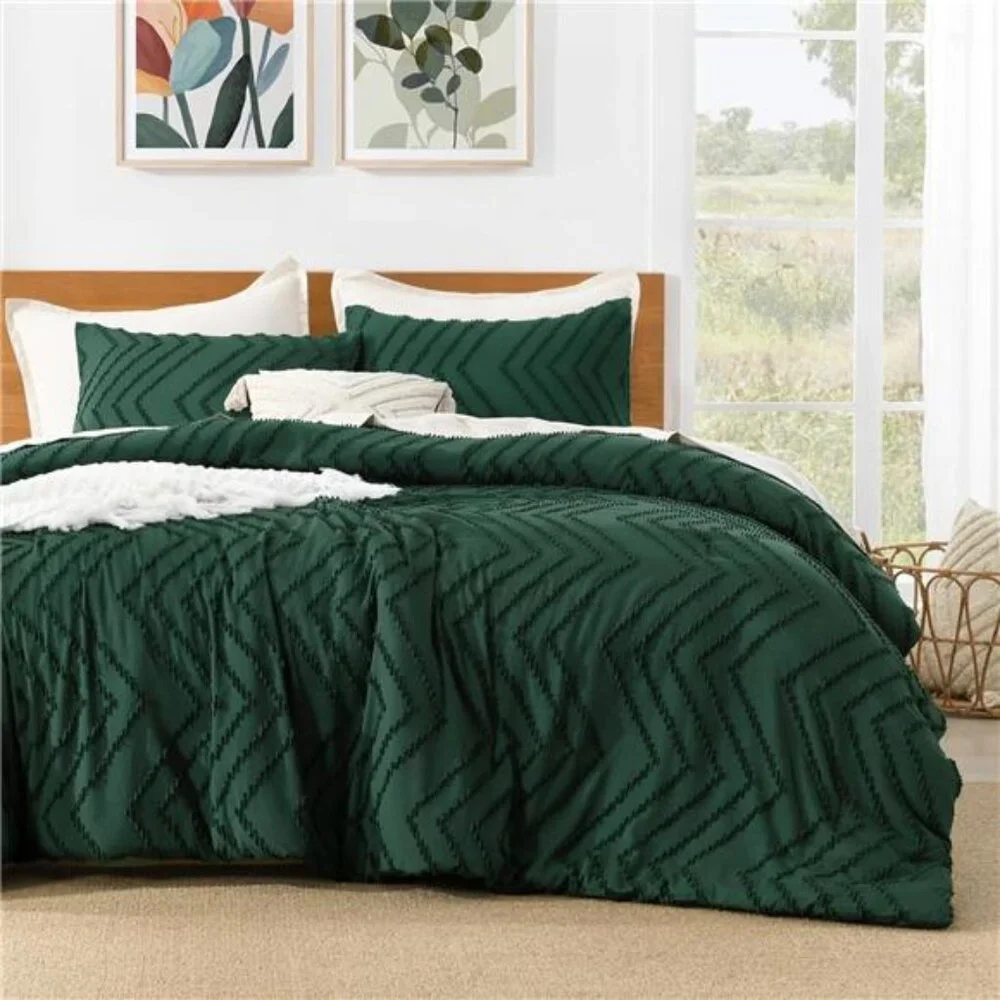 King, Queen, Full Comforter Set Dark Emerald Green, 3 Pieces Lightweight